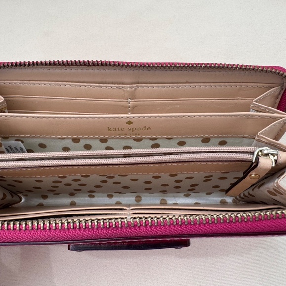 Kate Spade Magenta Pink Leather Zip Around Credit Card Long Wallet - Picture 3 of 4